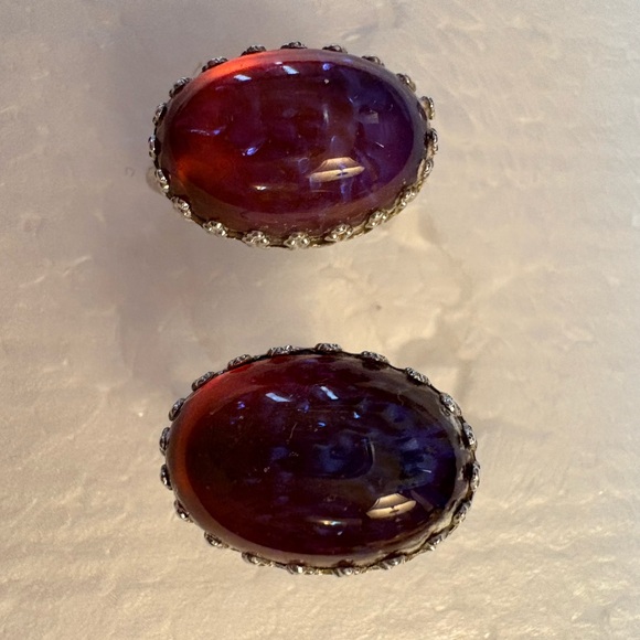 Purple and Silver Oval Earrings with Filigree Design - Picture 5 of 5